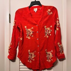 ANTHROPOLOGIE FIG AND FLOWER Tunic Long Sleeve Top Embroidered Size S